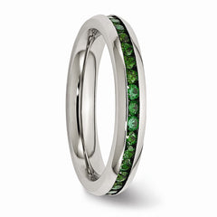 Stainless Steel 4mm May Green CZ Ring