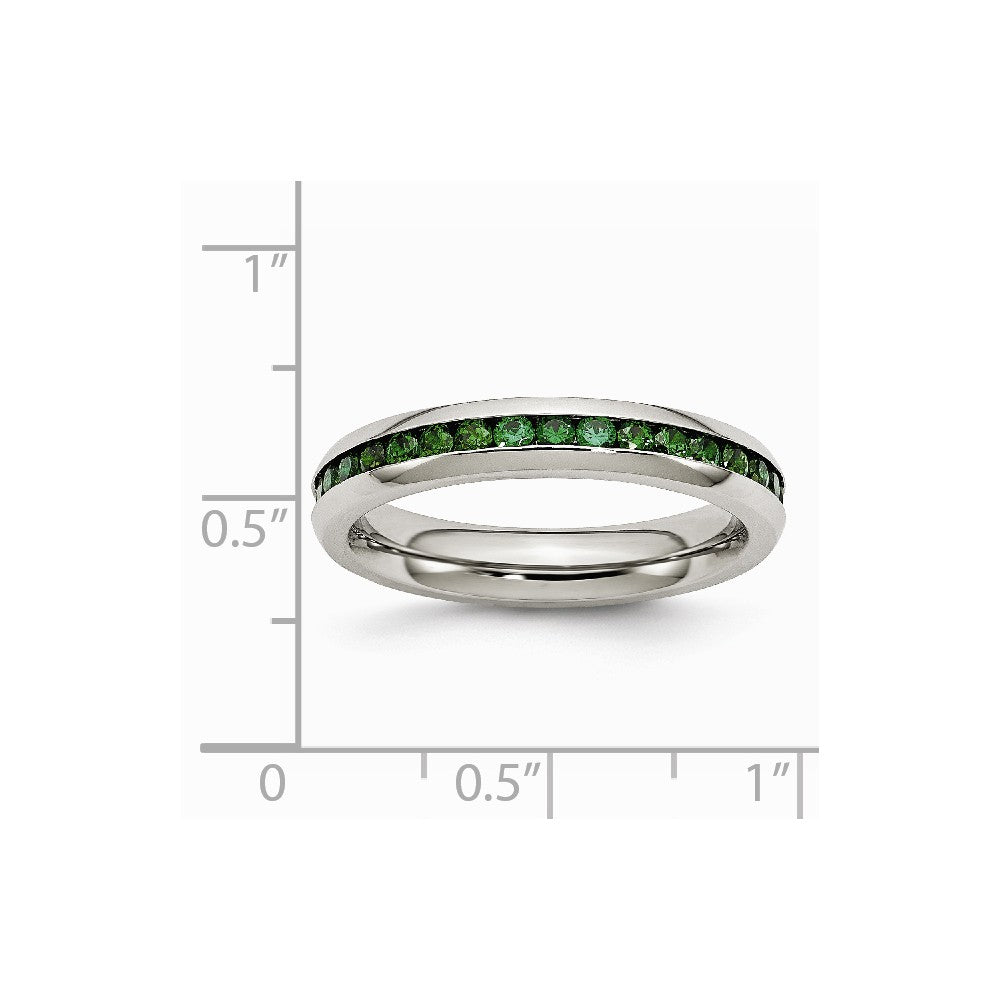 Stainless Steel 4mm May Green CZ Ring