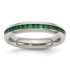 Stainless Steel 4mm May Green CZ Ring