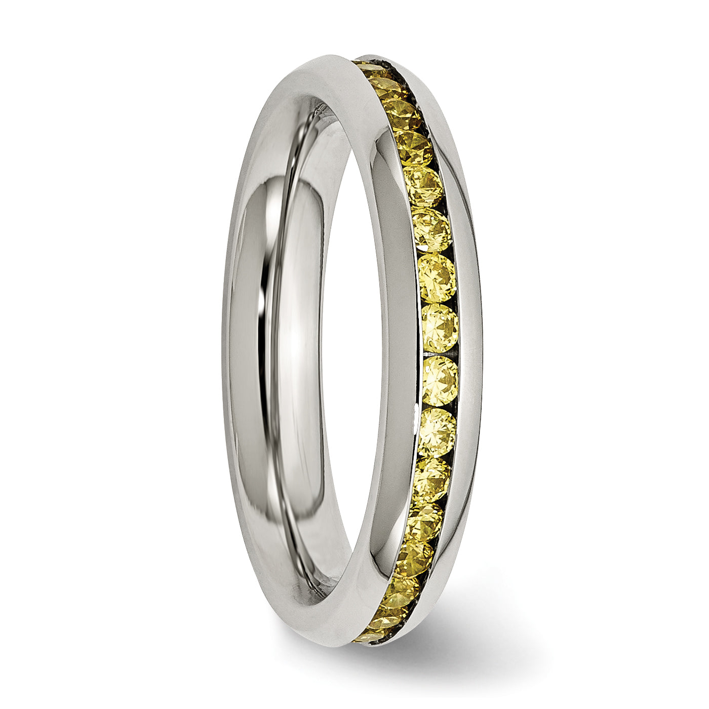 Stainless Steel Polished 4mm November Yellow CZ Ring