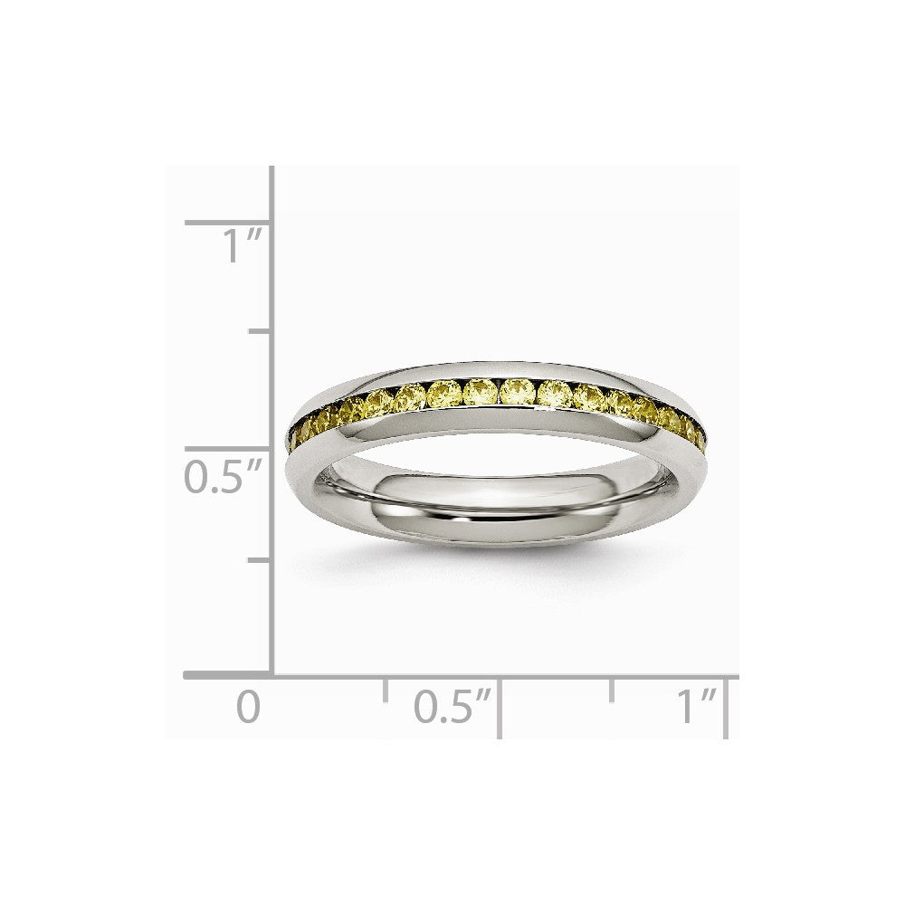 Stainless Steel 4mm November Yellow CZ Ring