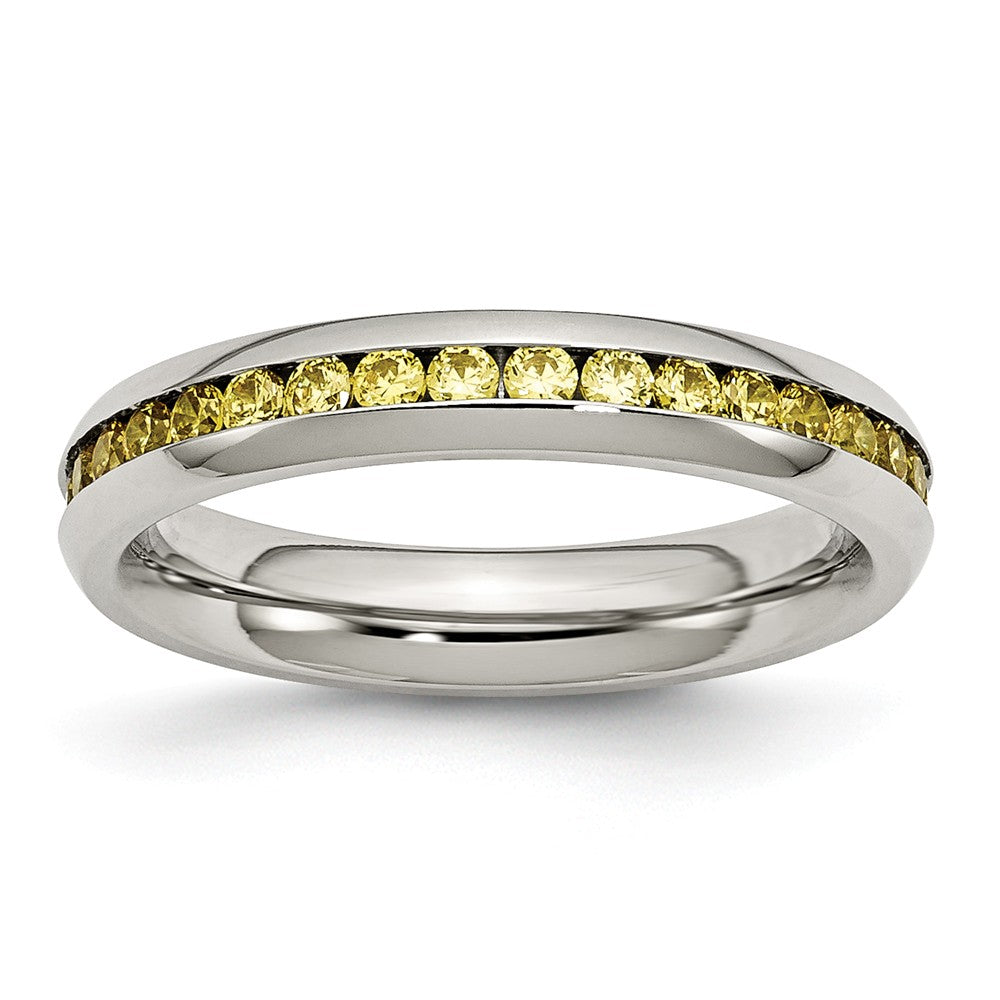 Stainless Steel 4mm November Yellow CZ Ring