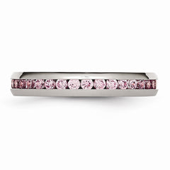 Stainless Steel 4mm October Pink CZ Ring