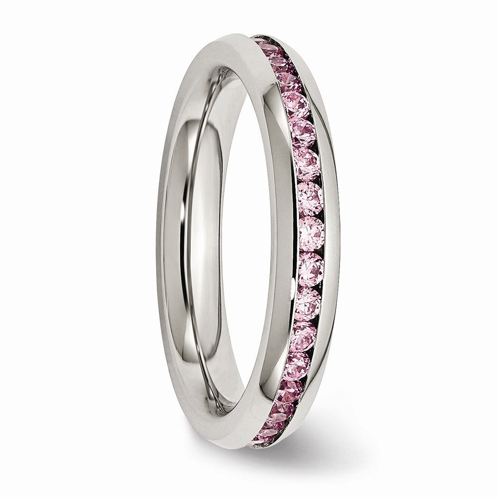 Stainless Steel 4mm October Pink CZ Ring