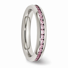 Stainless Steel 4mm October Pink CZ Ring