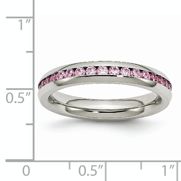 Stainless Steel Polished 4mm October Pink CZ Ring