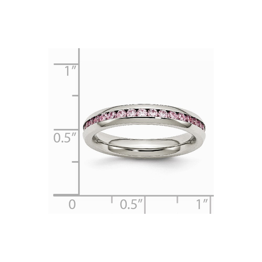 Stainless Steel 4mm October Pink CZ Ring