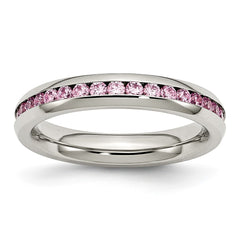 Stainless Steel 4mm October Pink CZ Ring