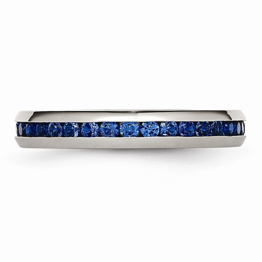 Stainless Steel September Blue CZ Ring, Polished Finish, 4mm Band by Sophia Jewelers