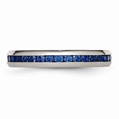 Stainless Steel September Blue CZ Ring, Polished Finish, 4mm Band by Sophia Jewelers