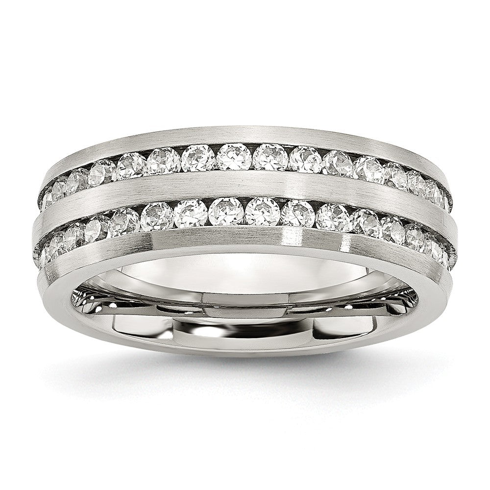 Stainless Steel 7mm Double Row CZ Ring