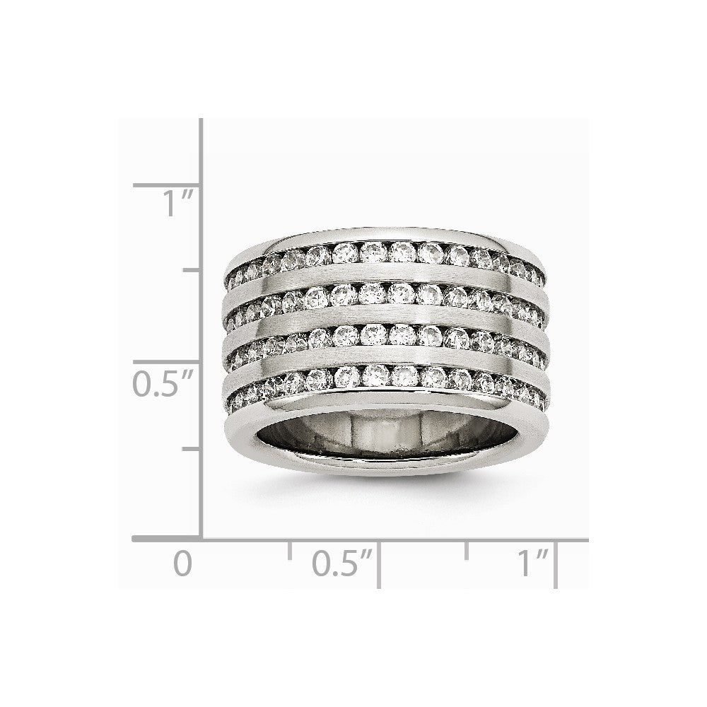 Stainless Steel Multirow 13mm CZ Ring