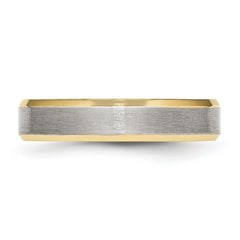 Stainless Steel Brushed and Polished Yellow IP-plated 5mm Beveled Edge Band