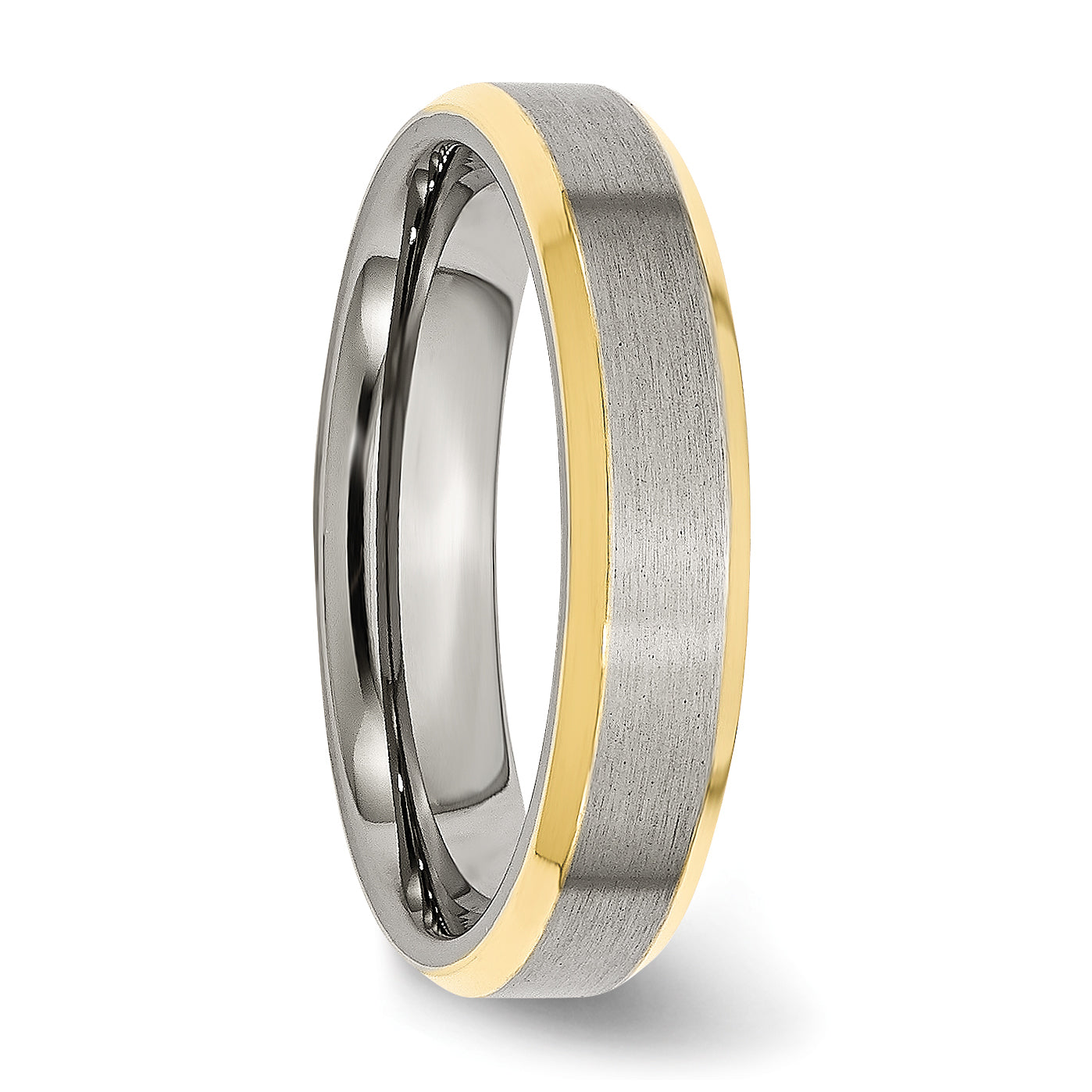 Stainless Steel Brushed and Polished Yellow IP-plated 5mm Beveled Edge Band