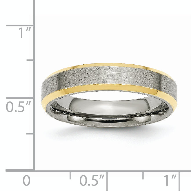 Stainless Steel Brushed and Polished Yellow IP-plated 5mm Beveled Edge Band