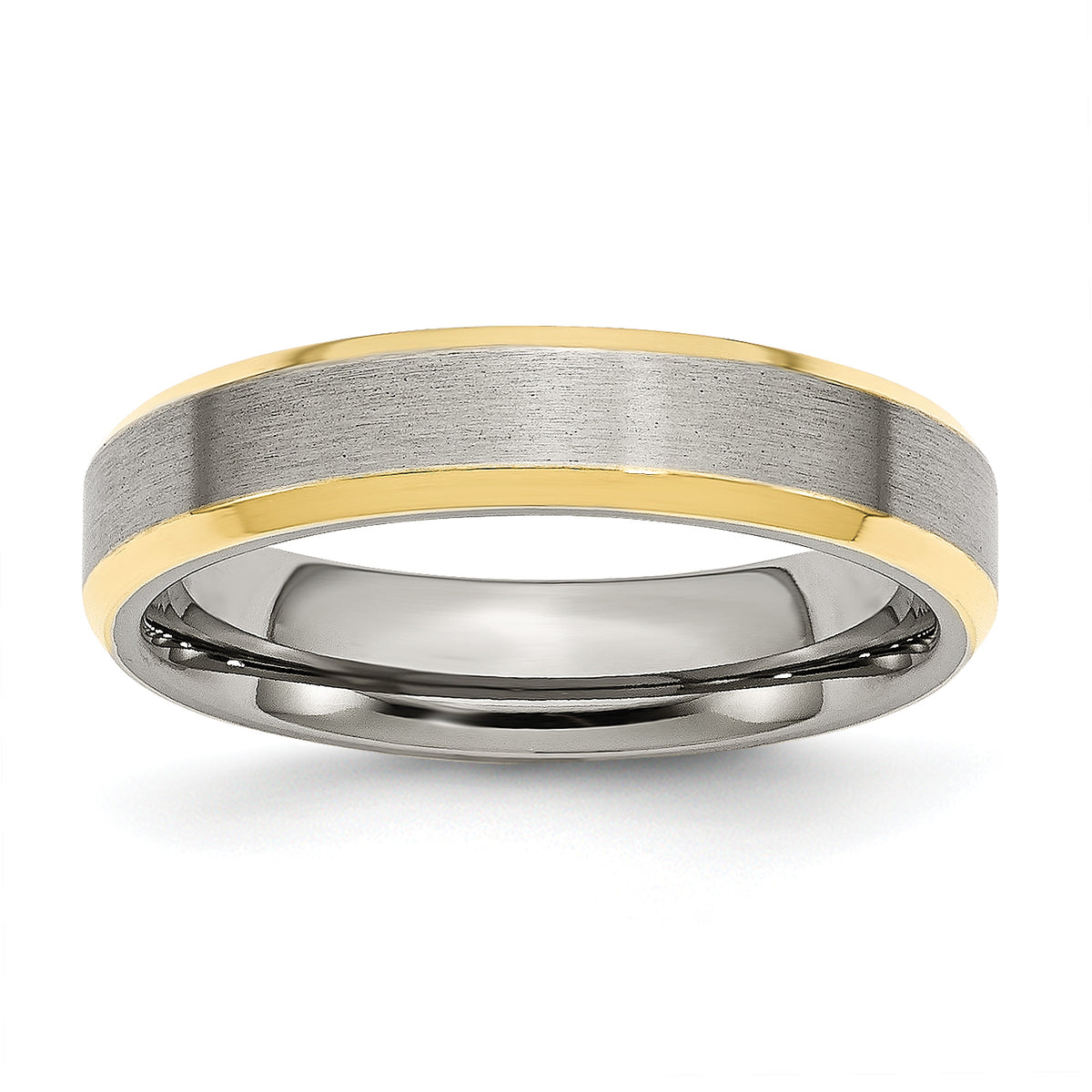 Stainless Steel Brushed and Polished Yellow IP-plated 5mm Beveled Edge Band