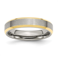 Stainless Steel Beveled Edge 5mm Brushed/Polished Yellow IP-plated Band