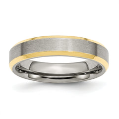 Stainless Steel Brushed and Polished Yellow IP-plated 5mm Beveled Edge Band