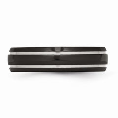 Stainless Steel Grooved & Polished 6mm Black IP-plated Band