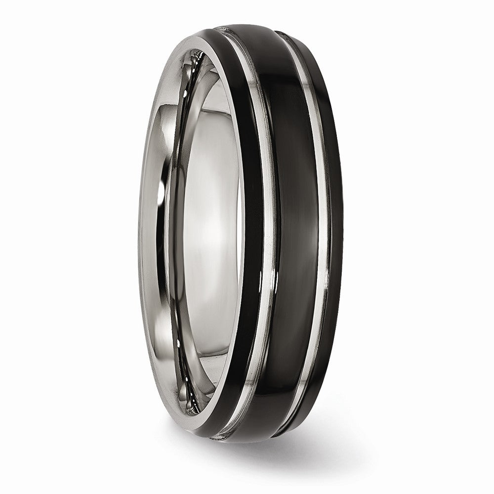 Stainless Steel Grooved & Polished 6mm Black IP-plated Band