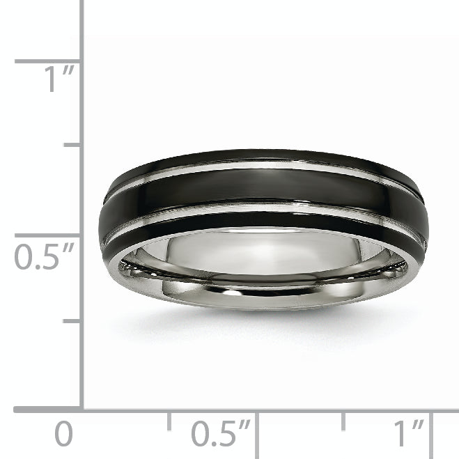 Stainless Steel Polished Black IP-plated 6mm Grooved Band