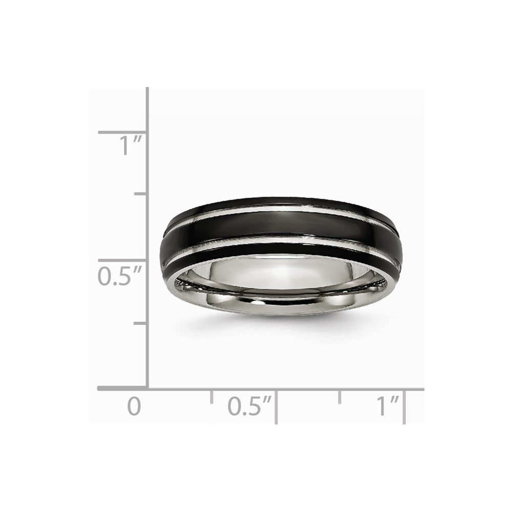 Stainless Steel Grooved & Polished 6mm Black IP-plated Band