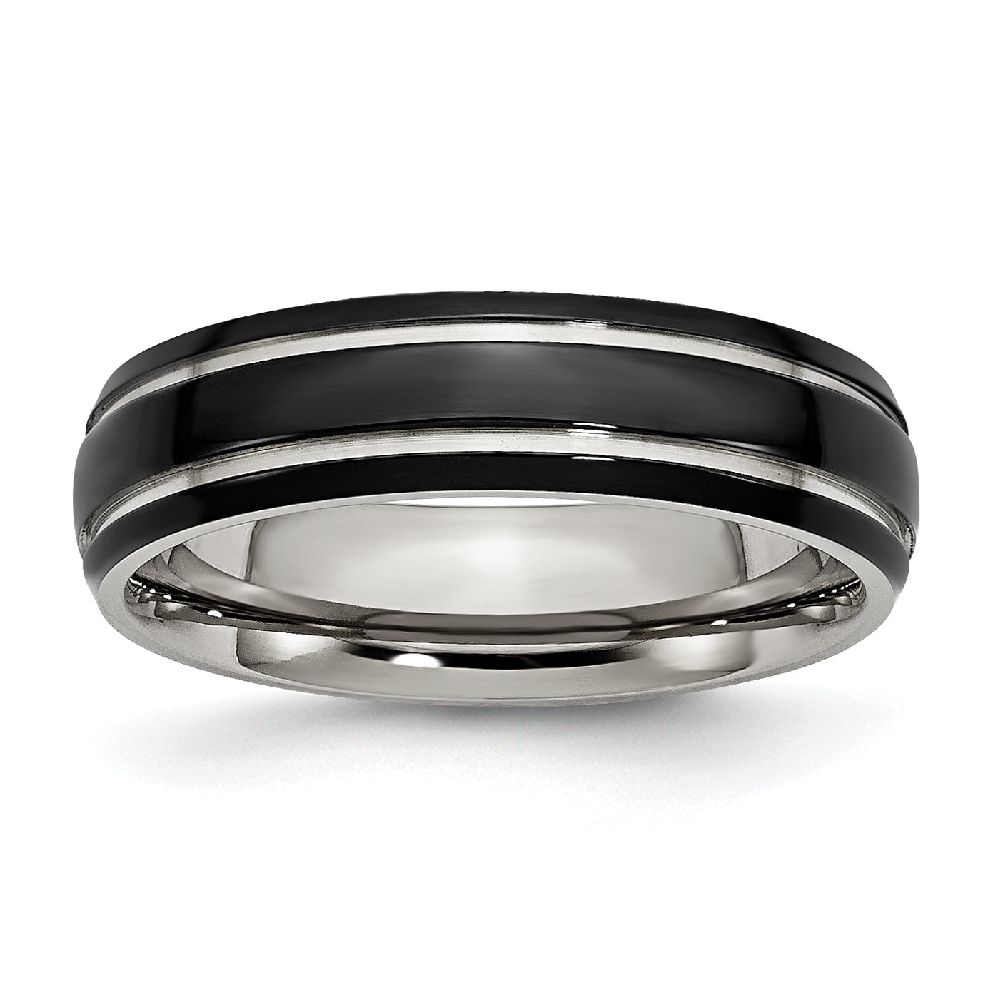 Stainless Steel Polished Black IP-plated 6mm Grooved Band