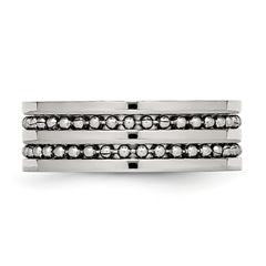 Stainless Steel Antiqued/Polished Double Row Beaded 8mm Band