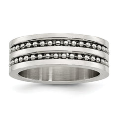 Stainless Steel Antiqued/Polished Double Row Beaded 8mm Band