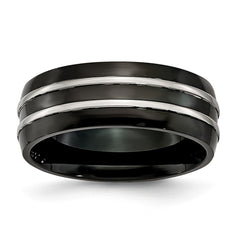 Stainless Steel 8mm Black IP-plated Brushed & Polished Band