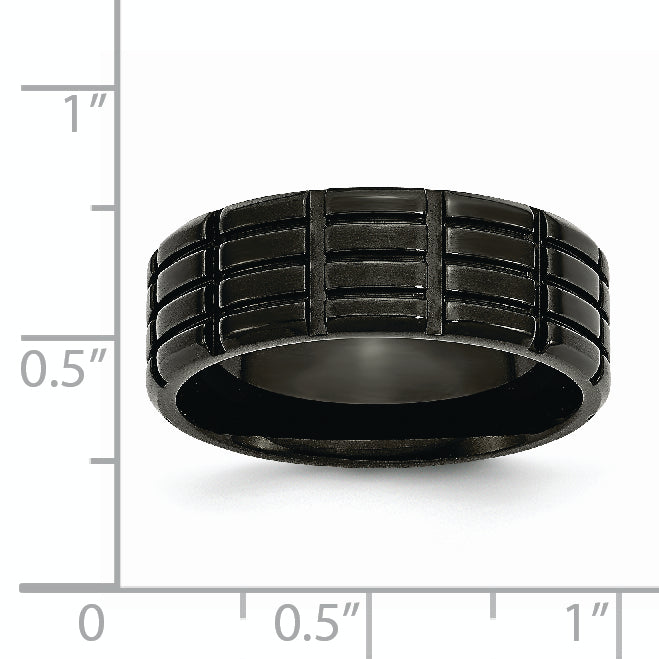 Stainless Steel Brushed Black IP-plated 8mm Grooved Band