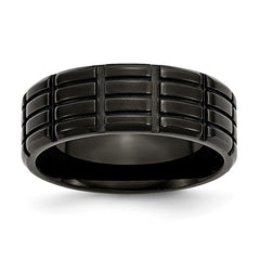 Stainless Steel Wedding Band with Black Grooved Design Engravable Bracelet