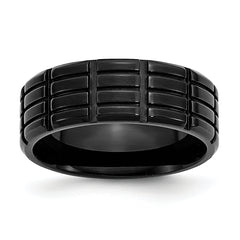 Stainless Steel Brushed Black IP-plated 8mm Grooved Band