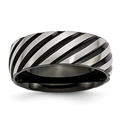 Stainless Steel 8mm Black IP-plated Swirl Brushed & Polished Band