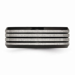 Stainless Steel Striped 8mm Black IP-plated Brushed/Polished Band