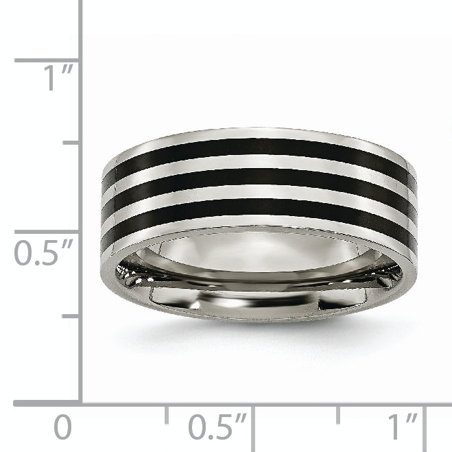 Stainless Steel 8mm Black IP-plated Striped Polished Band