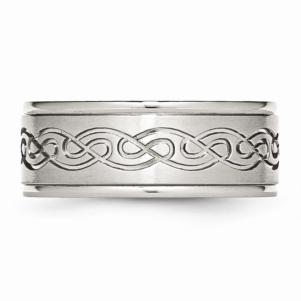 Stainless Steel Scroll Design 9mm Brushed/Polished Ridged Edge Band