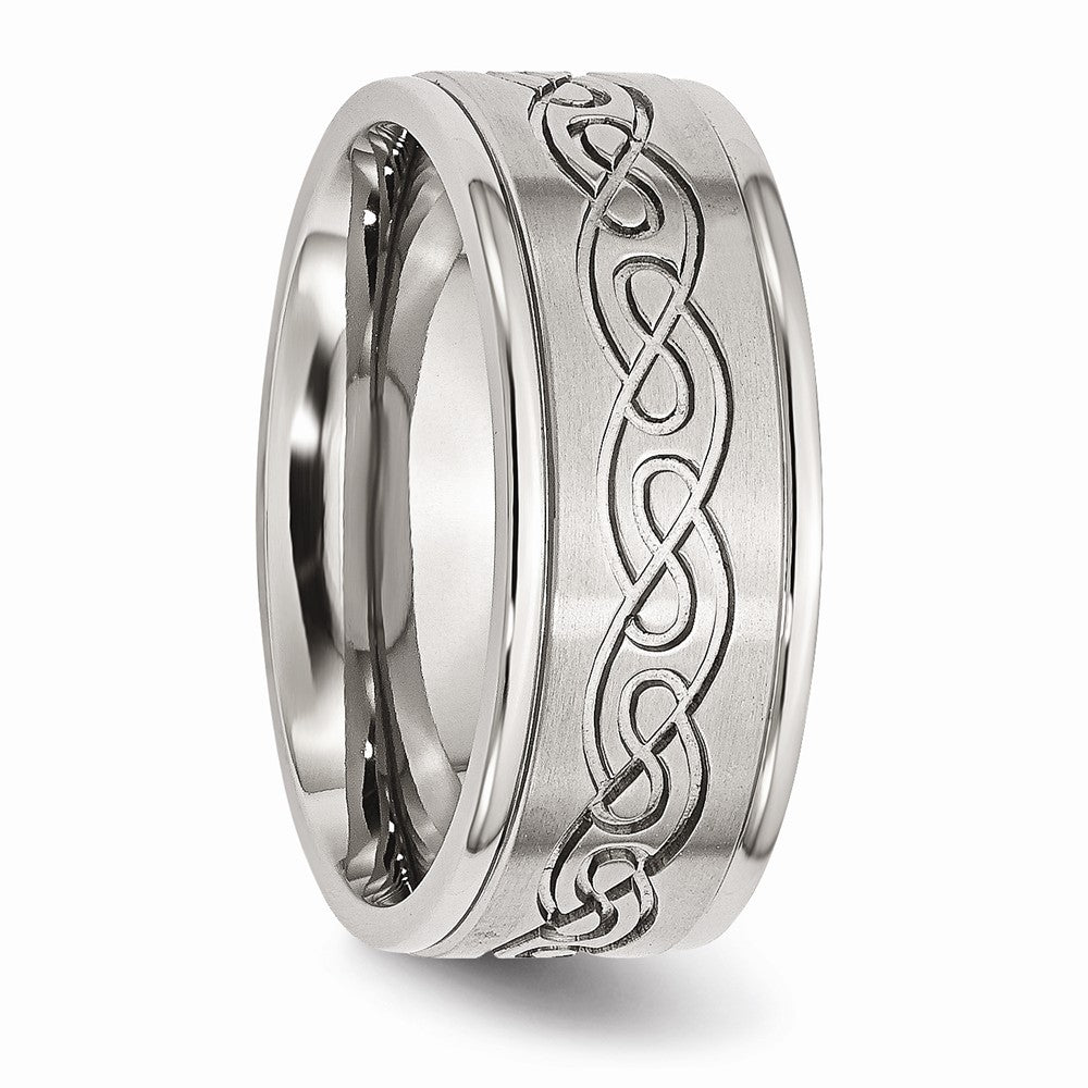 Stainless Steel Scroll Design 9mm Brushed/Polished Ridged Edge Band