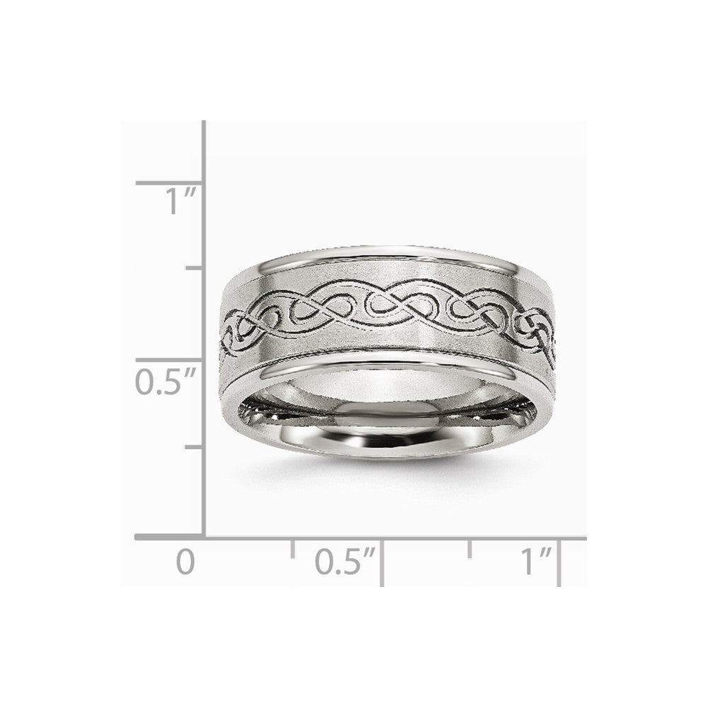 Stainless Steel Scroll Design 9mm Brushed/Polished Ridged Edge Band