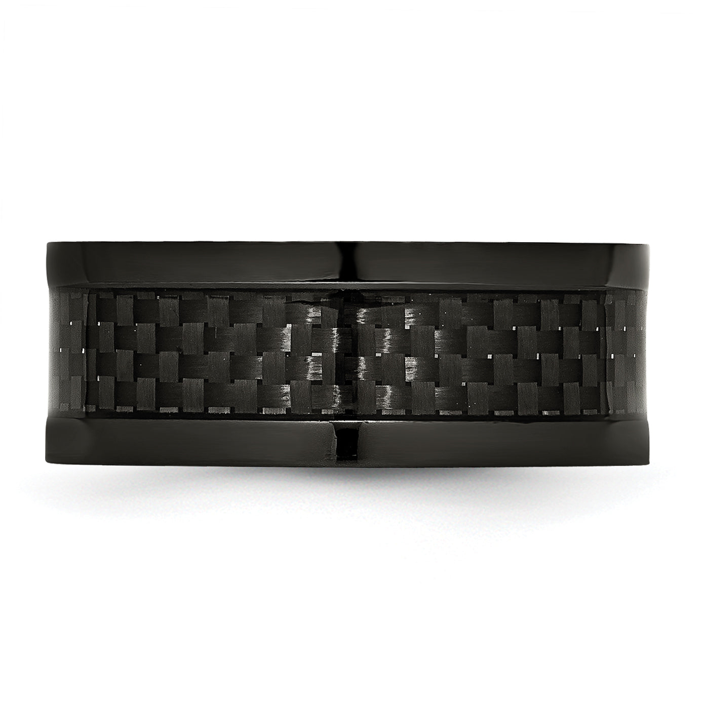 Stainless Steel Polished 9mm Black IP-plated WithCarbon Fiber Inlay Band