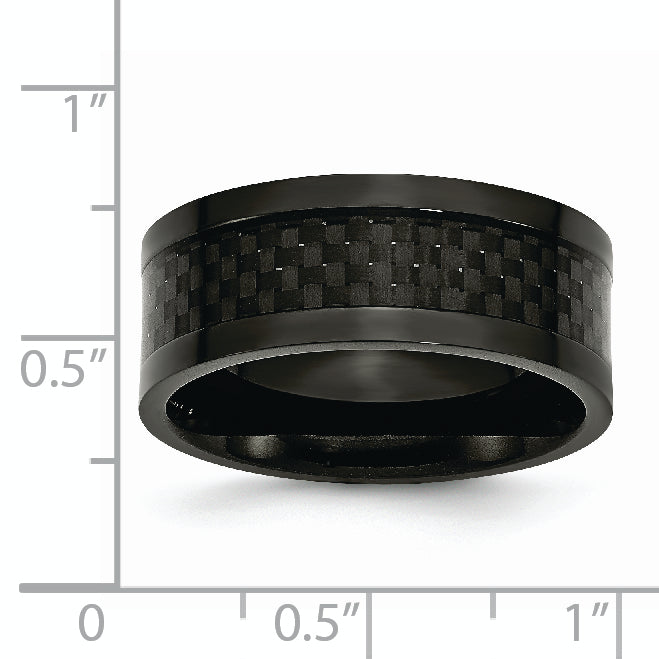 Stainless Steel Polished 9mm Black IP-plated WithCarbon Fiber Inlay Band