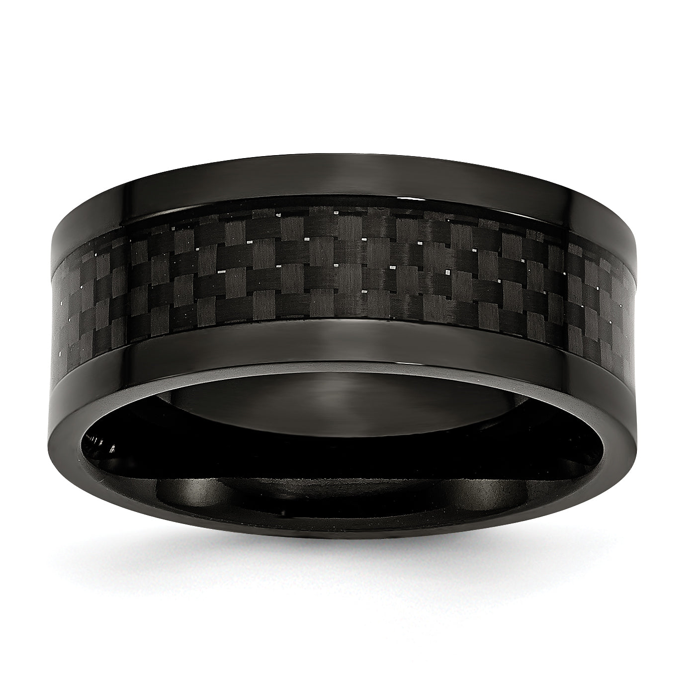 Stainless Steel Polished 9mm Black IP-plated WithCarbon Fiber Inlay Band