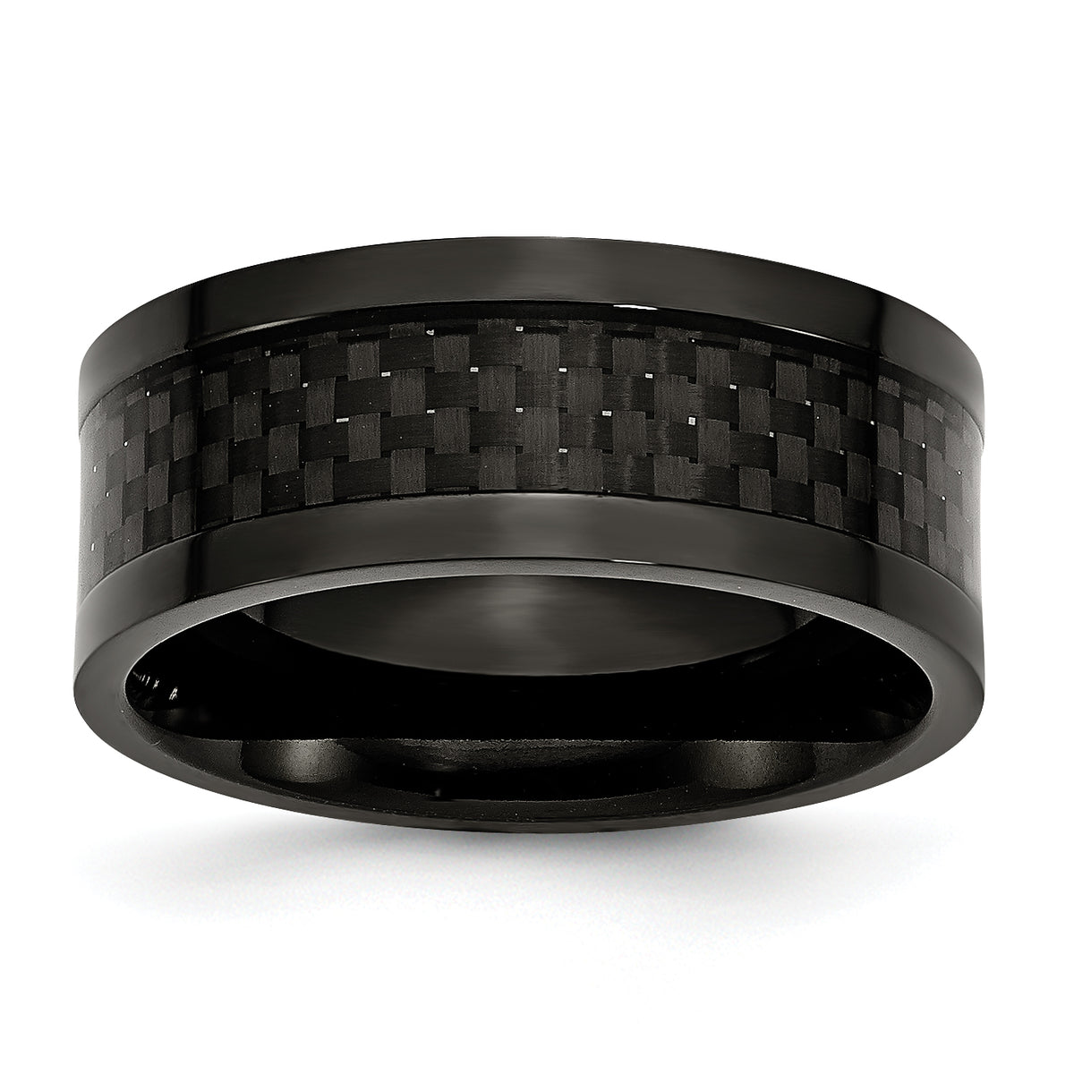 Stainless Steel Polished 9mm Black IP-plated WithCarbon Fiber Inlay Band