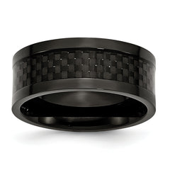 Stainless Steel Polished 9mm Black IP-plated WithCarbon Fiber Inlay Band