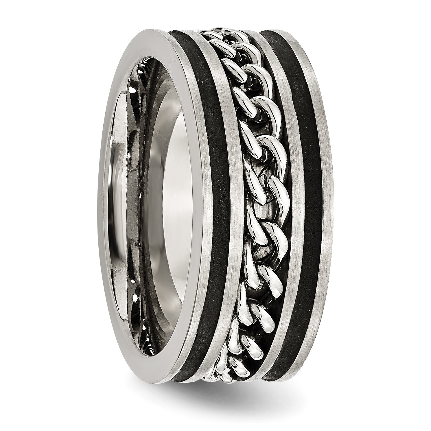 Stainless Steel Brushed and Polished Black IP-plated Chain Inlay 10mm Band