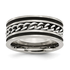 Stainless Steel Chain/Black IP-plated Brushed & Polished 10mm Band