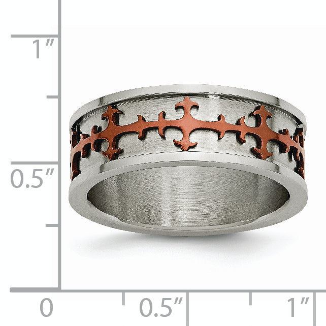 Stainless Steel Brown IP-plated Crosses Ring