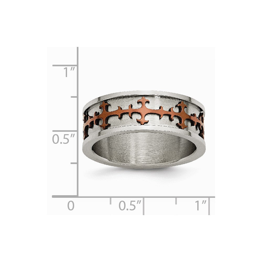 Stainless Steel Brown IP-plated Crosses Ring