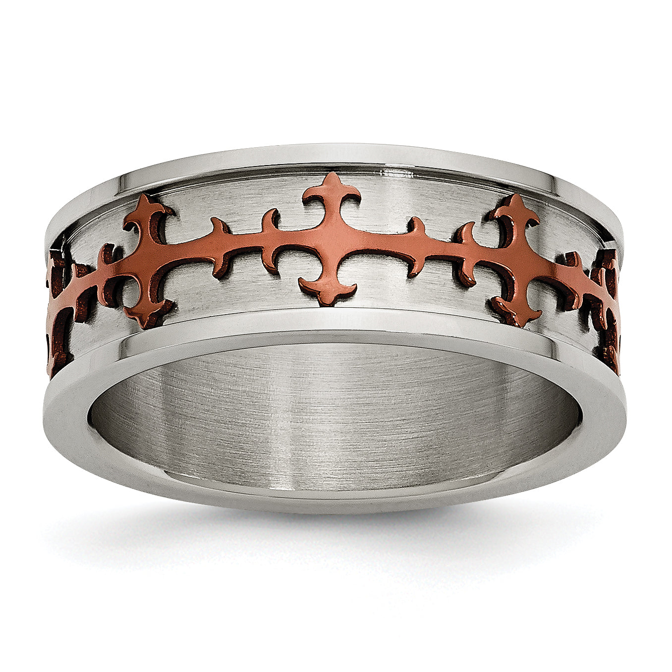 Stainless Steel Brown IP-plated Crosses Ring