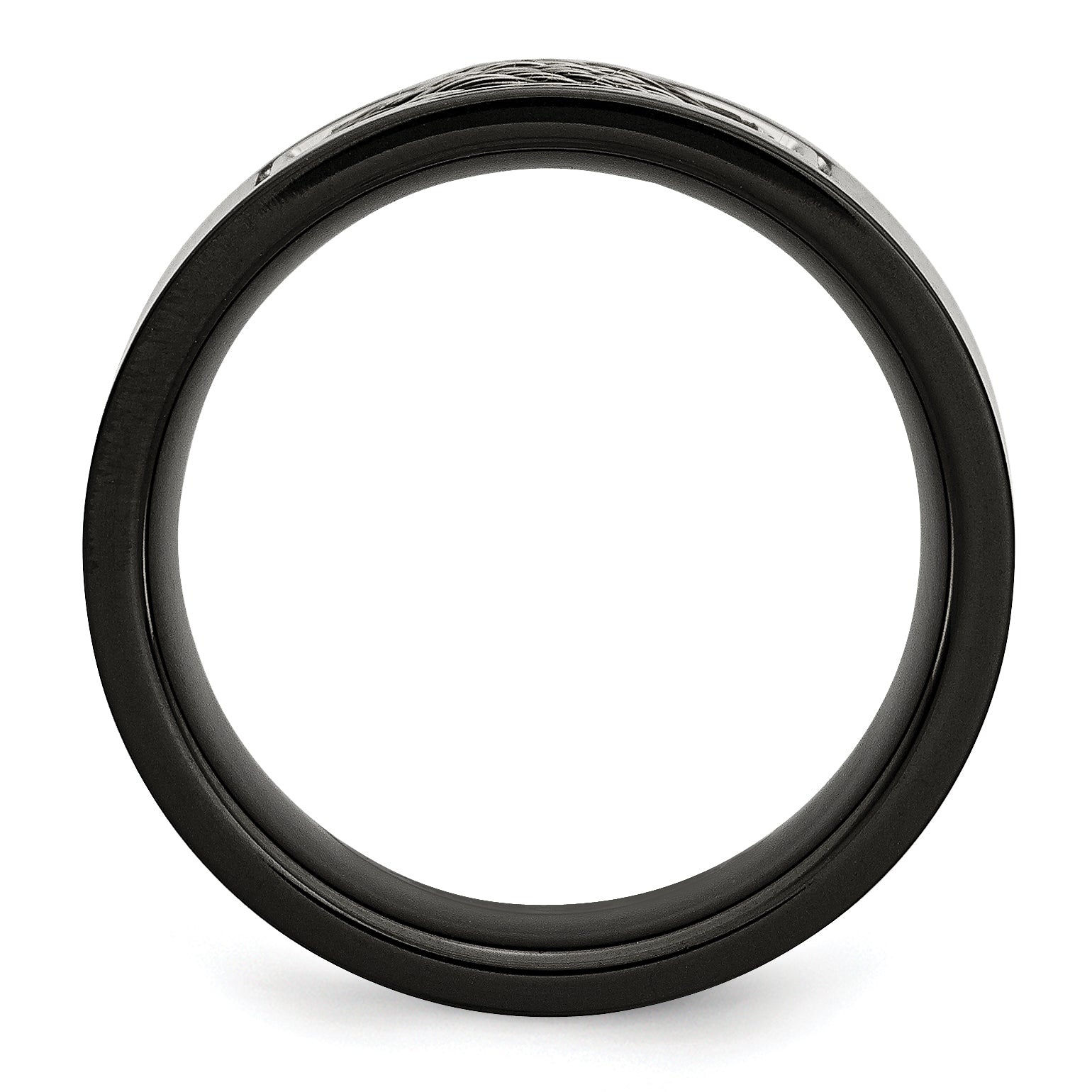 Stainless Steel Polished Black IP-plated WithGrey Wire Inlay 10mm Band